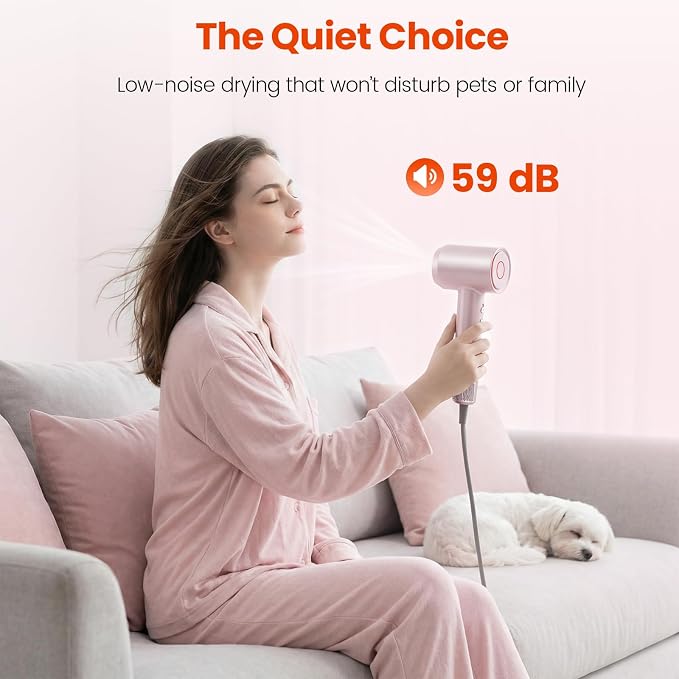 Hair Dryer, 160,000 RPM High-Speed Ionic Blow Dryer with Brushless Motor for Fast Drying, 500 Million Ions Frizz Control, Low Noise Hairdryer with Magnetic Diffuser & Nozzle for Curly Hair Home Travel
