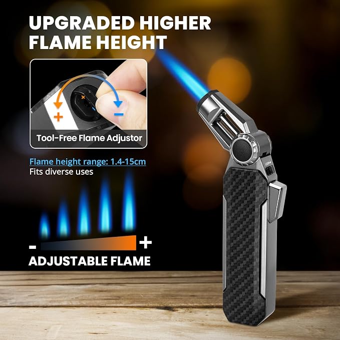 Butane Torch Lighter, Refillable Gas Lighter Cooking Torch, Adjustable Kitchen Torch with Safety Lock - Windproof Jet Flame Blue Fire for Camping Baking BBQ Grill Candle (Gas Not Included)