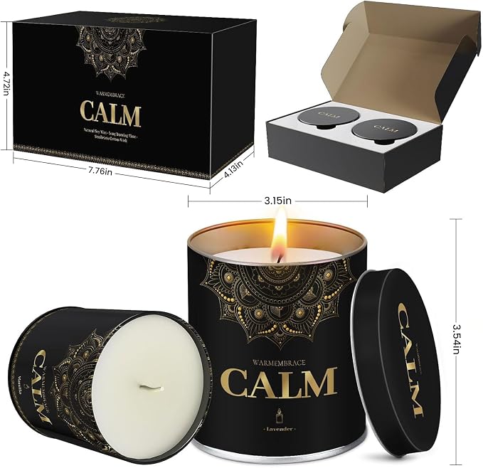 WarmEmbrace Scented Candles, 9 Oz Candle Sets for Home, Office, Meditation, Yoga, Candle Set for Women & Men, Father's Day, Birthday, Christmas, Anniversary Present (2 Pack, Lavender & Vanilla)