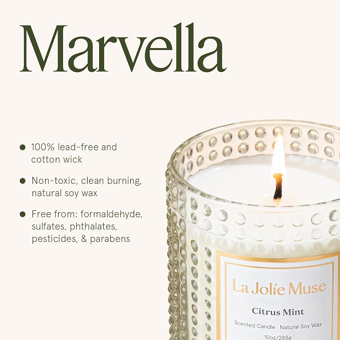 LA JOLIE MUSE Citrus Mint Scented Candle | Eucalyptus, Bergamot & Yuzu | 10 oz Natural Soy Wax | 55 Hours Clean Burn | Cozy Home Décor | Gift for Hosts