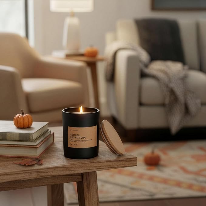 Scented Soy Wax Candle Set 2 Pack – Floral Candles for Home Scented with Notes of Rose, Magnolia & Soft Cedarwood – Refined Home Decor & Gift (Autumn Pumpkin CHAI, Black, 2 Pack)
