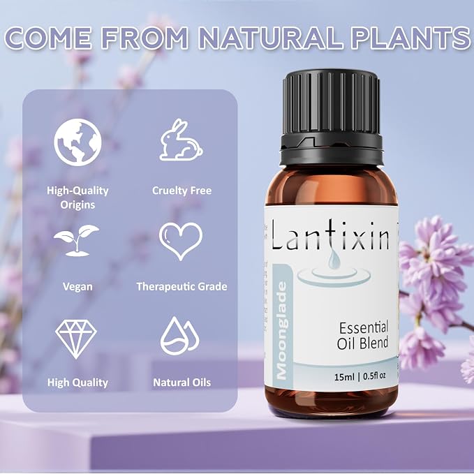 Lantixin Calming Essential Oil Blend – Lavender, Roman Chamomile & Rosemary in Natural Base – Relaxing Aromatherapy Scent for Diffuser, Sleep, Spa – for Home, Hotel – 0.5 Fl Oz (Moonglade Soothing)