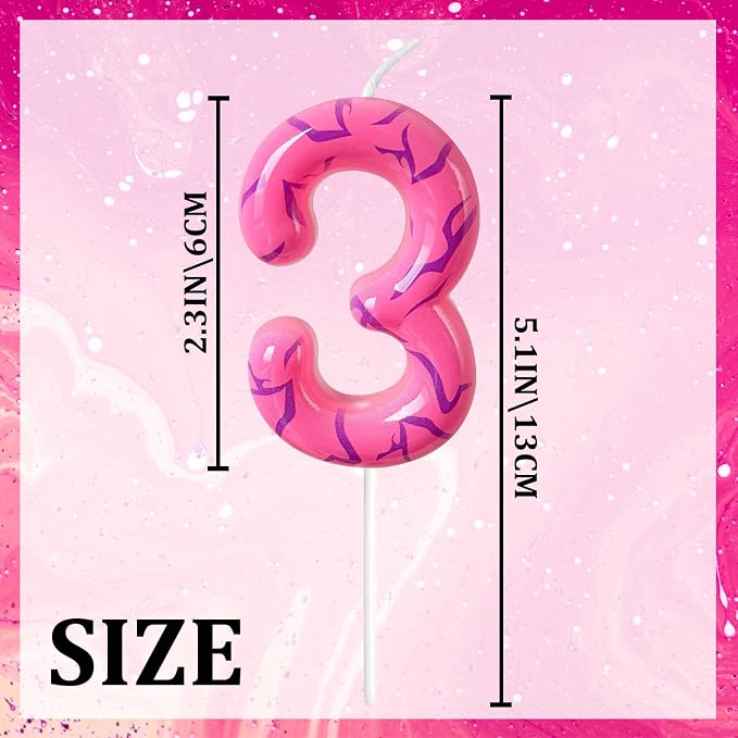 Number 3 Birthday Candle for Cake – Pink Gradient Number Candle with Mystic Rune Pattern, Decorative Cake Topper for Anniversary & Celebration
