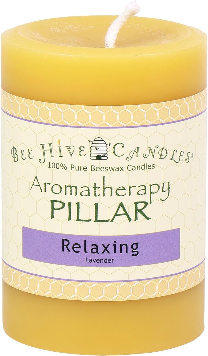 Bee Hive Candles 100% Pure Beeswax Aromatherapy Pillar Candle (3" x 4", Relaxing)
