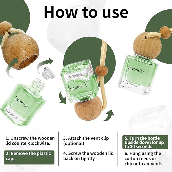Car Air Freshener Hanging 2 Pack, Lemon Grass Scent Essential Oil Diffuser Long Lasting Up to 150 Days, Cute Car Accessories with 2 Vent Clip for Women Men Gift, Odor Eliminator