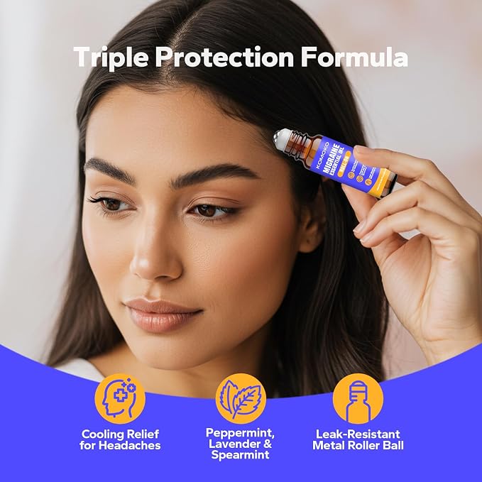 Komoko Migraine Essential Oil Roll-On (0.34 Fl Oz), Soothing Scented Roller for Headache Support, Natural Aromatherapy Essential Oil Roll-On with Coconut, Peppermint, Rosemary & Lavender Oils