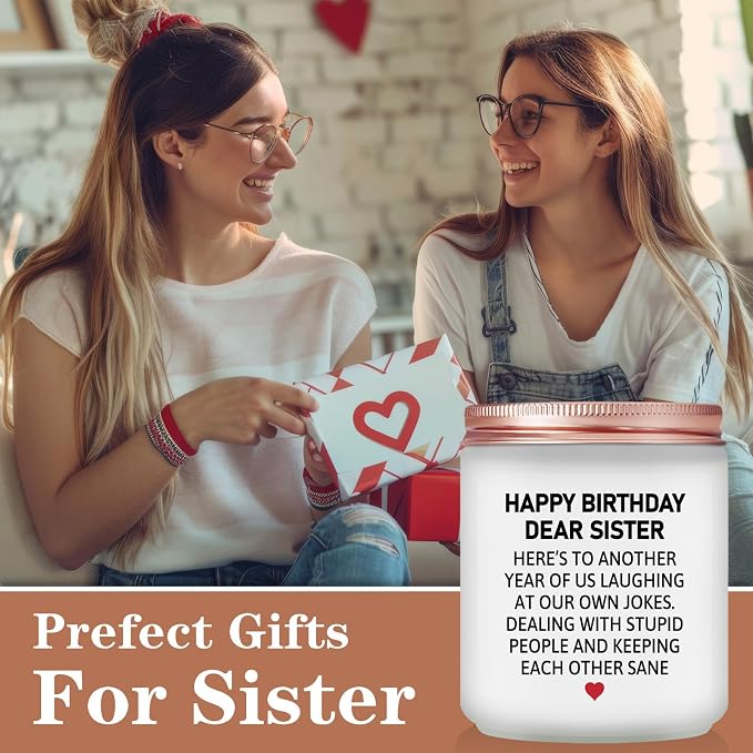 Sister Birthday Gifts from Big Sister - Christmas, Mothers Day Gift for Little Sisters from Brother - Lavender Scented Candle
