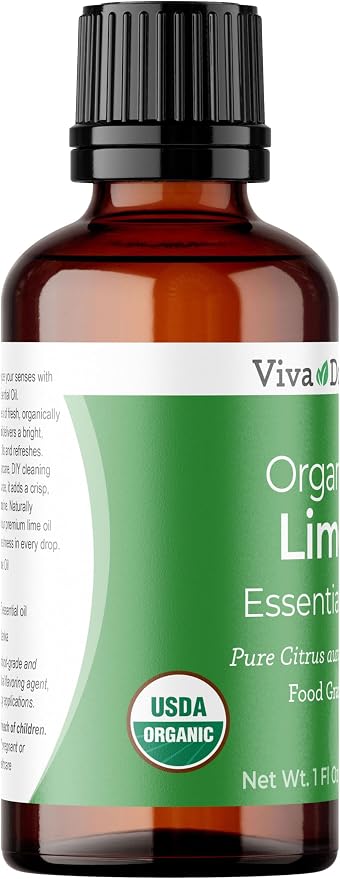 Viva Doria Lime Essential Oil, USDA Certified Organic Lime Oil, Redistilled, Sri-Lankan, 100% Pure, Natural Essential Oil, Undiluted, for Aromatherapy | Food Grade, 30 mL (1 Fluid Ounce)