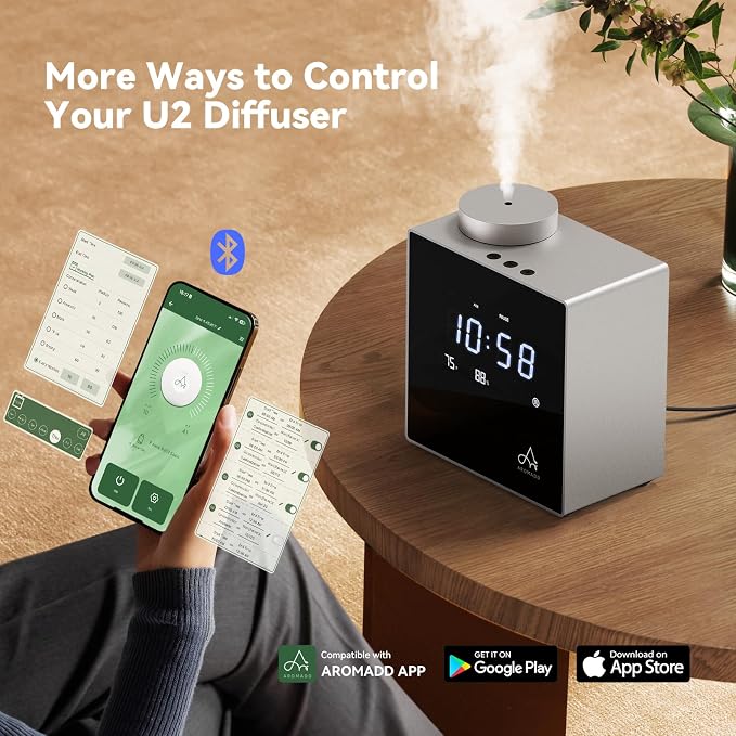 2026 Smart Waterless Diffuser, 2000 Sq.Ft Cold Air Scent Diffuser with Clock & Environmental Display | 7 Fragrance Levels, 9 Timer Settings, Hotel Collection Diffuser for Home & Large Rooms (Silver)