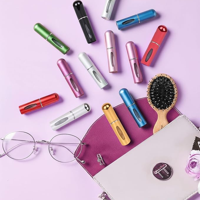 Travel Refillable Perfume Atomizer Bottles,5ml Mini Portable Spray Bottles for Travel Accessories,Multicolor Perfume Containers (12, 12 colors)