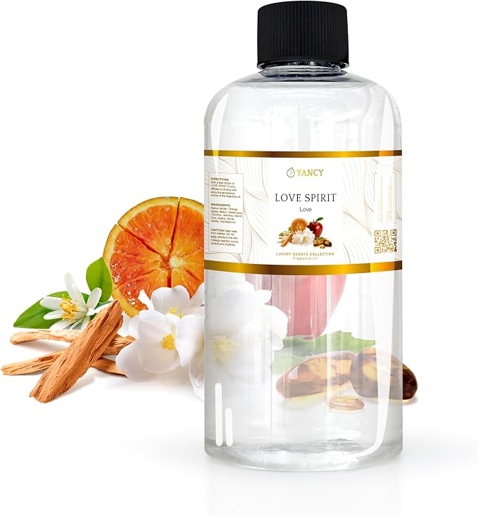 YANCY Love Spirit Luxury Collection Fragrance Oil (8 oz), Romantic and Airy Floral Scent, Ideal for Diffusers, Oil Burners & Aroma Lamps, Lighthearted Aroma for Loving Spaces