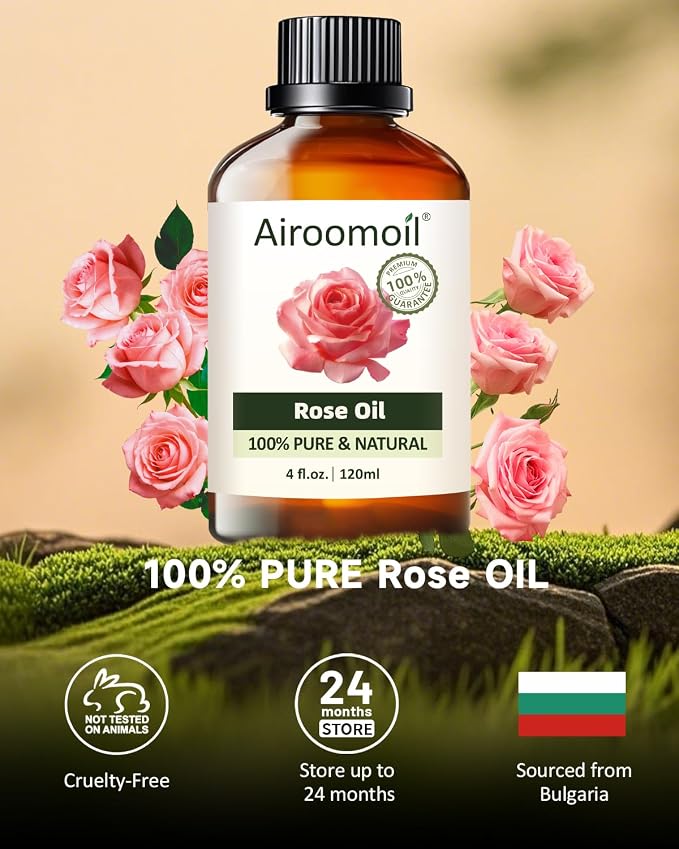 Rose Essential Oil 4 fl oz – 100% Natural from Bulgaria, Pure Floral Scent for Diffuser, Massage, Hair & Skin Care, Large Value Bottle for Home Fragrance & DIY Crafts