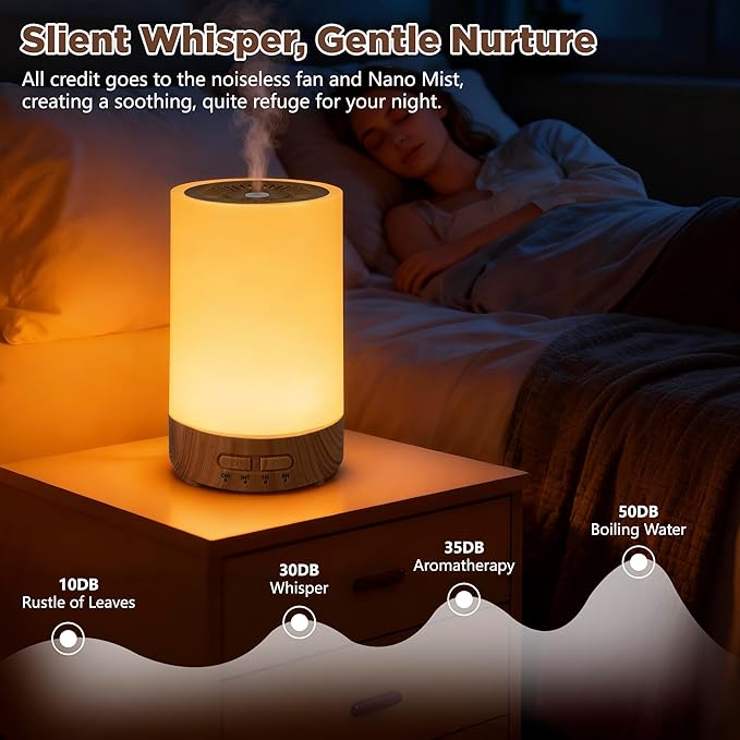 150ML Essential Oil Diffuser, Small Portable Aromatherapy Diffuser, Home Fragrance Aroma Diffuser with 7-Color LED Light, Ultrasonic Cool Mist Humidifier/Air Revitalizer for Bedroom（Light Color）