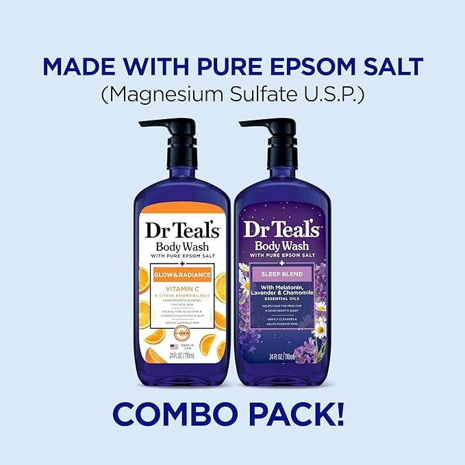 Dr Teal's Body Wash with Pure Epsom Salt, Daytime/Nighttime with Vitamin C & Sleep Blend, 24 fl oz (Pack of 2)