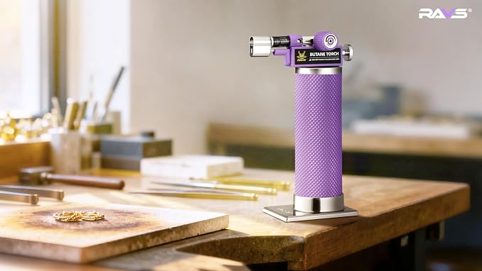 RAVS 2 Flame Mode Butane Torch Lighter, Refillable Kitchen Torch | Metal Body Cooking Torch for Baking, BBQ, Soldering Torch with Adjustable Flame & Safety Buckle,Purple, Gas Not Included