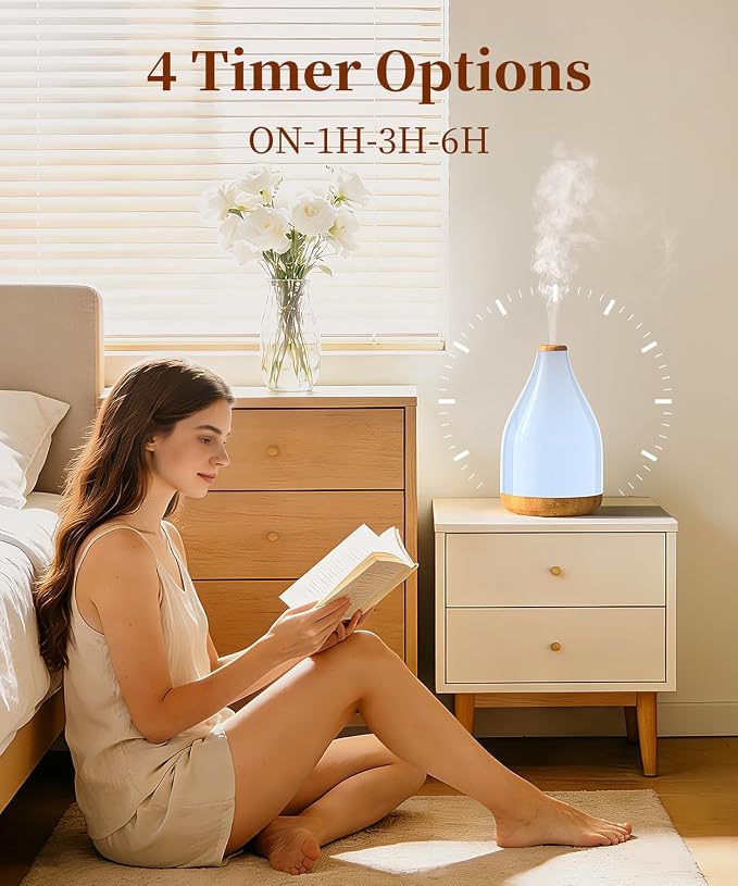 Large Essential Oil Diffuser for Home, Drop-Shape Aroma Diffusers 300ML for Aromatherapy, Air Scent Fresh, Ultrasonic Cool Mist Humidifier & LED Light, 1-3-6H Timer Auto Shut-Off, Brown