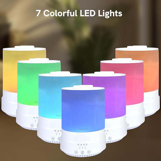 BlueHills 2500 ML XL Essential Oil Diffuser Aroma Humidifier with Timer for Large Home Decor Baby Rooms Plants Big Huge 2.5 L Extra Large Capacity High Mist Long Run with Lights White - F001