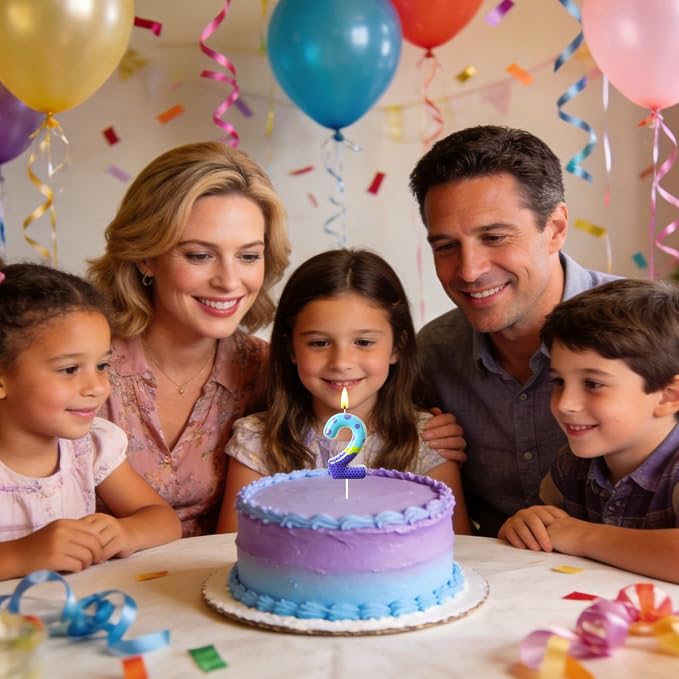Number 2 Birthday Candle for Cake – Colorful Polka Dot & Patchwork Design – Fun Cake Topper Decoration for Birthday Celebration