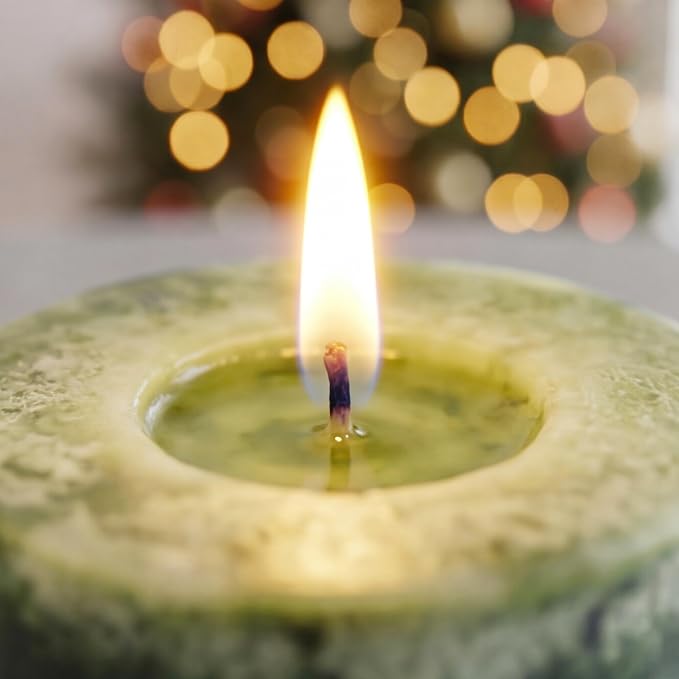 Aroma Naturals Holiday Juniper, Spruce and Basil Essential Oil Pillar Candle, Fresh Forest, 2.75 inch x 5 inch