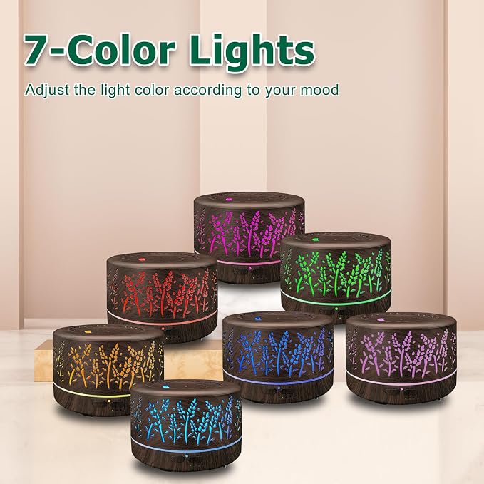 Diffusers for Essential Oils Large Room,600ml Essential Oil Diffusers for Home,Waterless Auto Off 7 Colors Changed 3 Mist Modes,Cool Mist Humidifiers for House Bedroom Decor,Gifts,Dark Wood