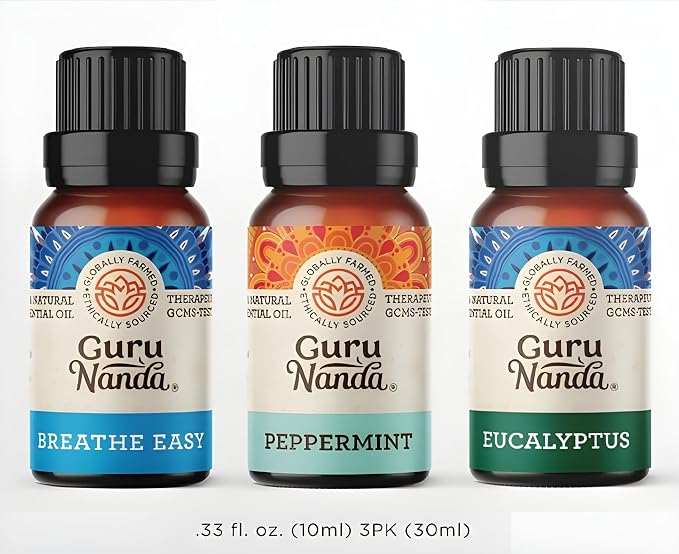 Breathe Essential Oil Set – 3-Pack Aromatherapy Oils for Diffusers, Massages & DIY Recipes – Peppermint, Eucalyptus & Breath Easy – 100% Pure, Natural & Undiluted (3 x 0.34 Fl Oz)