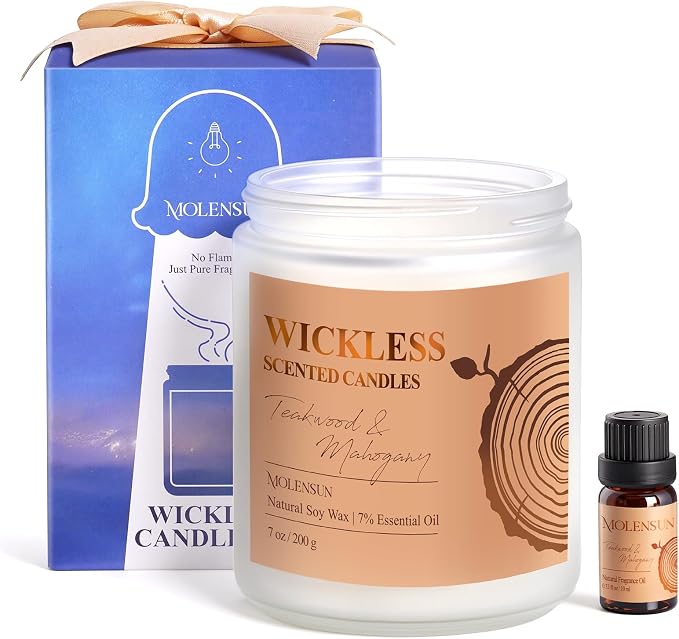 Teakwood & Mahogany Wickless Candle for Candle Warmer Lamp with 10ml Essential Oil for Custom Aroma, Flameless Non-Toxic Soy Scented Candle for Home, Birthday Gift for Men & Women