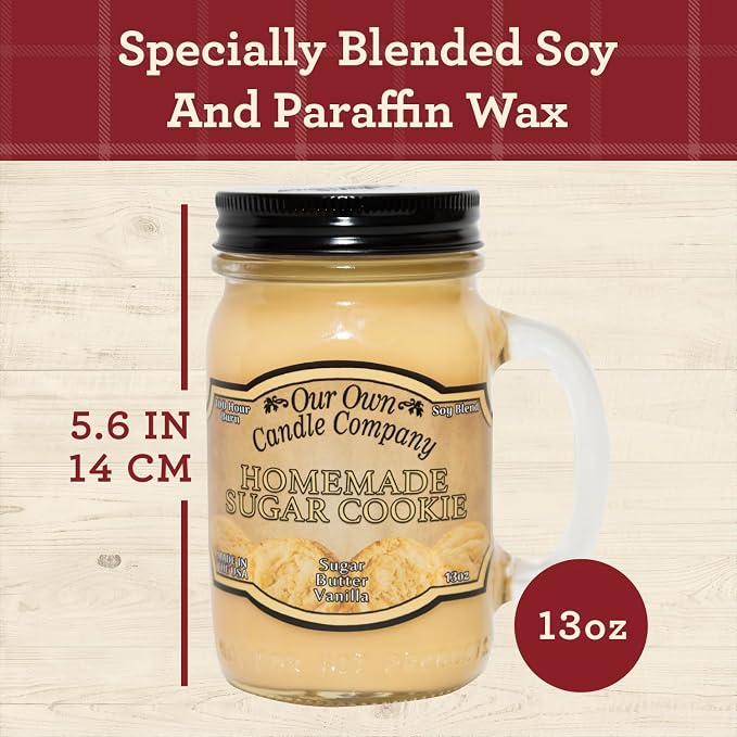 Our Own Candle Company Homemade Sugar Cookie Scented Mason Jar Candle, 100 Hour Burn Time, Made in the USA - 13 Ounces