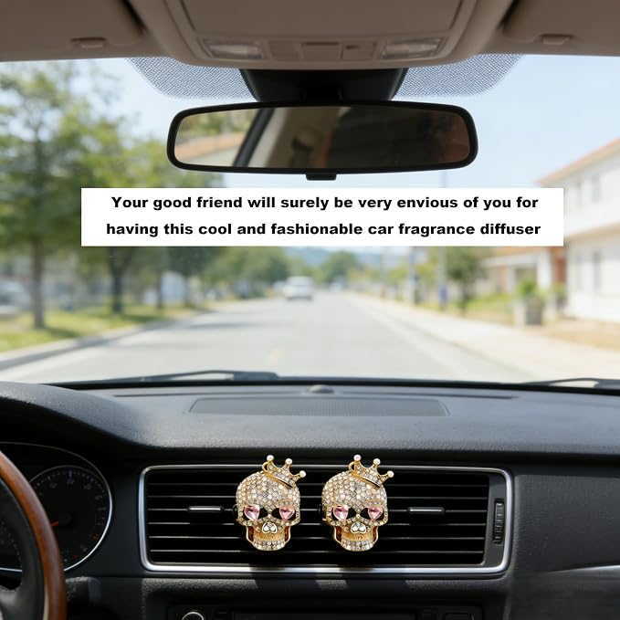 Skull Car Air Freshener Vent Clips, Gothic Car Accessories with 2 Scent Pads, Goth Car Accessories for Interior Decor, Custom Car Air Freshener Style, Customized Air Freshener for Cars-A3