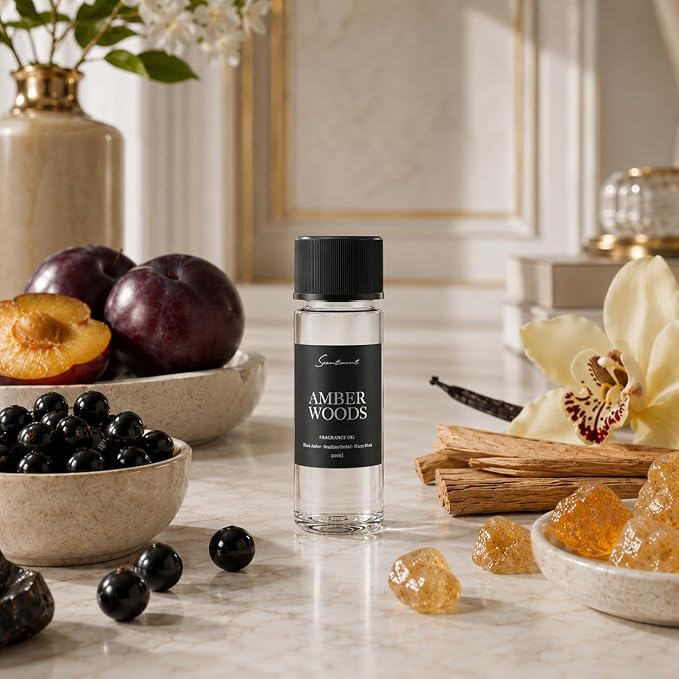 Scentiment Amber Woods Diffuser Oil - Premium Hotel Scent with Notes of Black Amber, Plum, & Crème de Cassis Home Scent, Aromatherapy Fragrance Oil Diffuser Refill - 0.68 fl oz (20 mL)