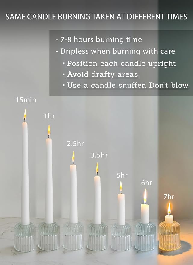 12pk 10" Classic Taper Candles, White, 7-8 Hours Long Burning, Unscented Tall Candlesticks