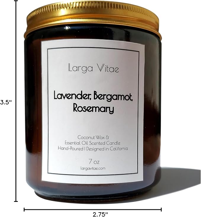 Organic Coconut Wax Aromatherapy Candle | Lavender, Bergamot & Rosemary | Non-Toxic, Pet Safe, Allergy Friendly | Phthalate Free | Zero Waste Sustainable Gift