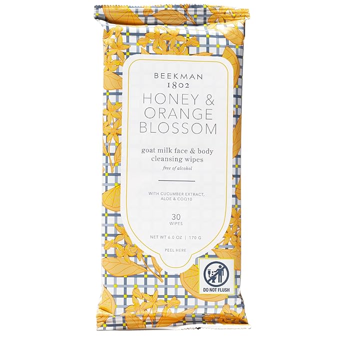 Beekman 1802 Face Wipes – Makeup Remover Wipes for Face, Facial Cleansing Wipes that Remove Makeup & Dirt, Travel Essentials, Face Wipes with Goat Milk & Aloe, Honey & Orange Blossom 30 Count