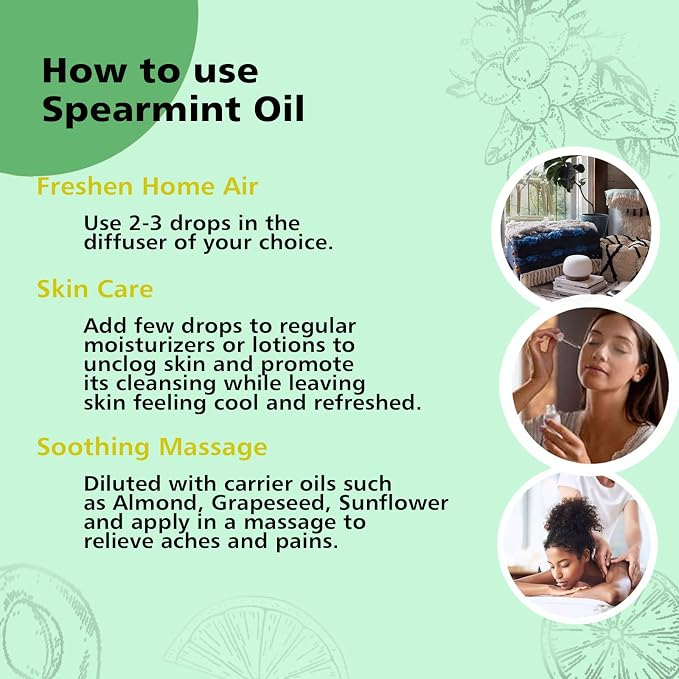 GM Gumili Spearmint Essential Oil 1 Oz, 100% Pure Natural Spearmint Oil, Refreshing Aromatherapy Essential Oils for Diffuser, Face, Skin, Hair Care