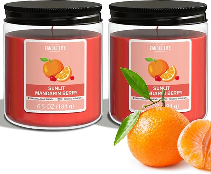 Candle-Lite 2 Pack Scented Candles, Sunlit Mandarin Berry, 6.5 oz Jar, Proudly Poured in The USA, Aromatherapy Candle Set, Single-Wick with 40 Hours of Burn Time, Ideal Gift for Men and Women