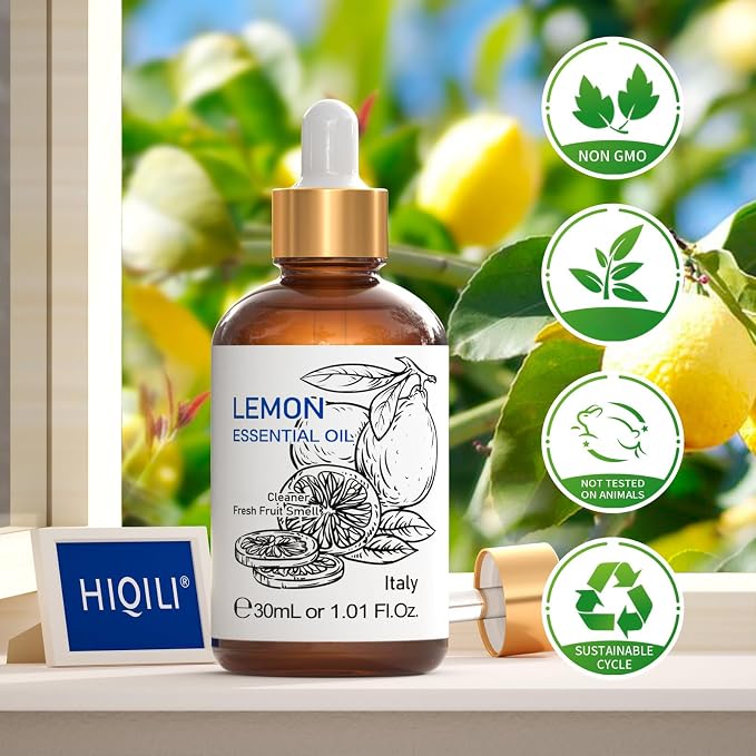 HIQILI Lemon Essential Oil for Cleaning, Skin, Diffuser - 1 Fl Oz/30ML