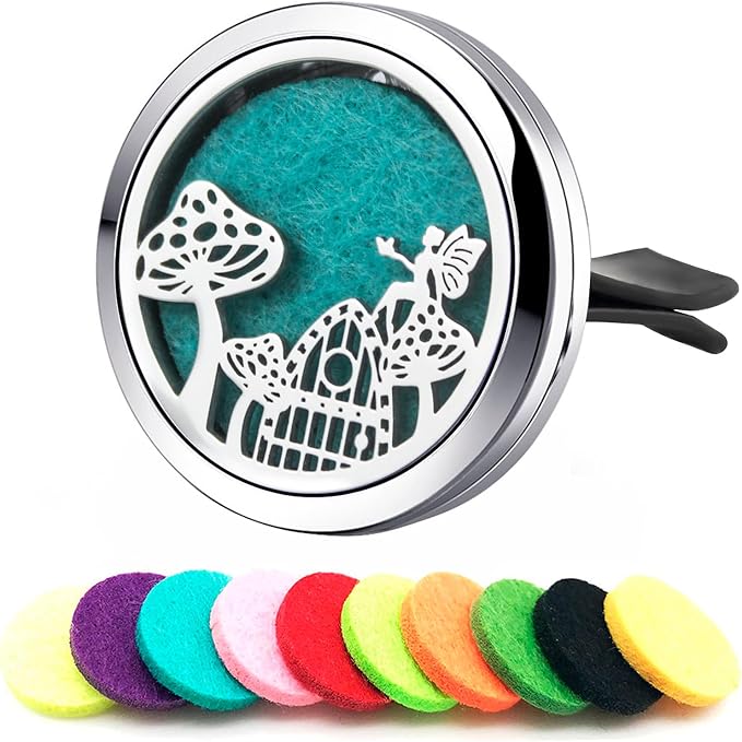 Mushroom Fun Eco Friendly Car Essential Oil Diffuser,30mm Vent Clip Aromatherapy Locket for Focus or Relaxation with 10 Pads