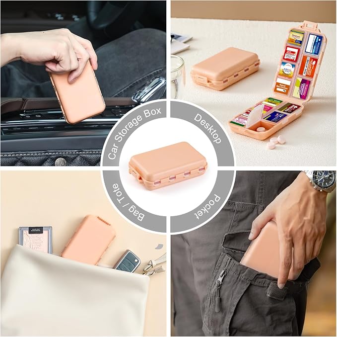 14 Grids Travel Pill Organizer Box with 415-Pcs Medicine Name Labels - Pocket Daily Pharmacy Case Container Kit - Travel Medication Holder Dispenser for Fish Oil Vitamin Supplement Storage - Pink