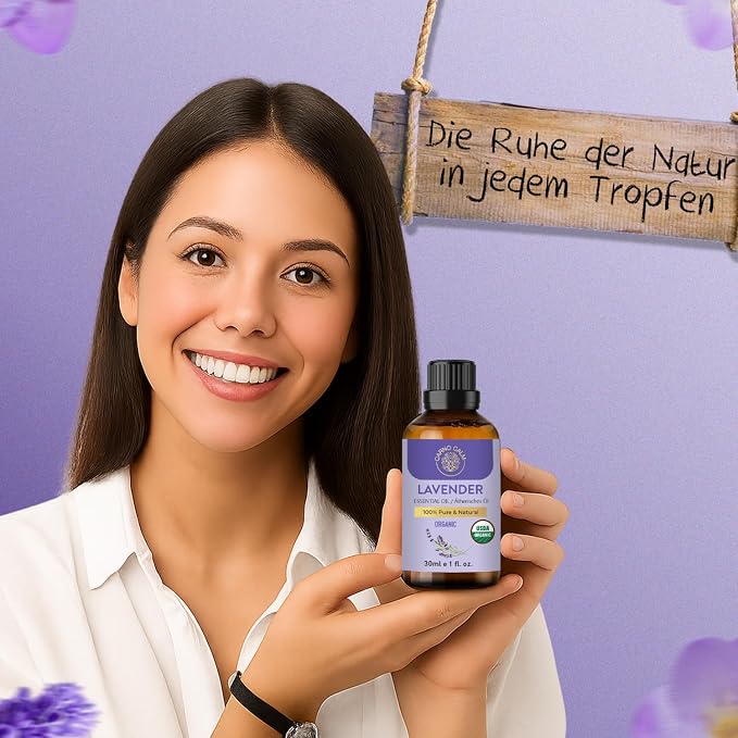 Organic Lavender Essential Oil | USDA Certified Organic Lavender Oil | for Skin and Hair | for Aromatherapy and Diffusers | 30ml