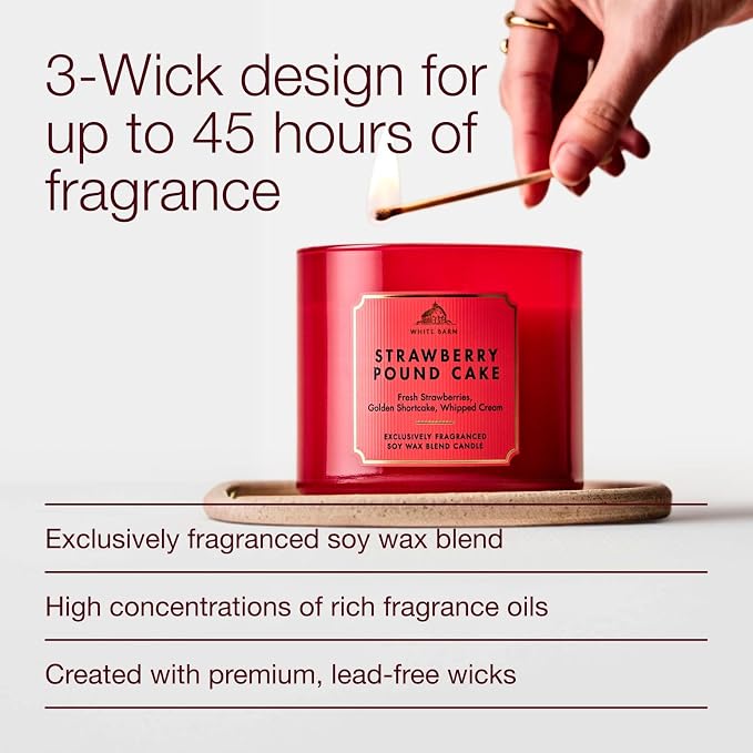 Bath & Body Works Strawberry Pound Cake 3-Wick Candle - Scented Candle for Home Use - Long-Lasting, Room-Filling Fragrance - High Fragrance Oil Concentration - Soy Wax Blend - 2-Pack