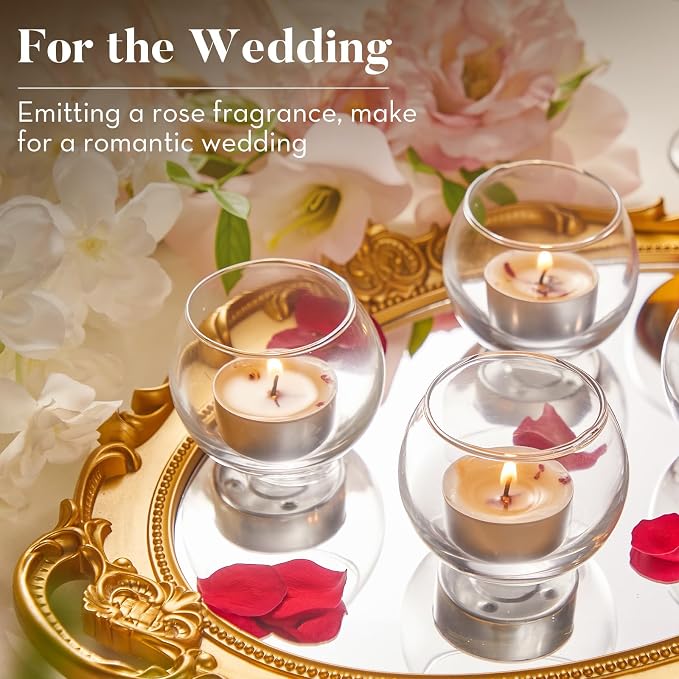 48 Pack Rose Scented Tealight Candles with Real Petals, Natural Soy Wax 6H Burn Time, Non-Toxic Smokeless Scented for Bath, Wedding, Decor