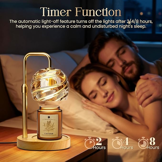 WarmEmbrace Candle Warmer Lamp with Lavender Candle Set, Electric Wax Warmer Lamp with Auto Timer & 4 Dimmable Lights, Adjustable Height for Jar Candles, Elegant Home Decor Gift for Women, Gold
