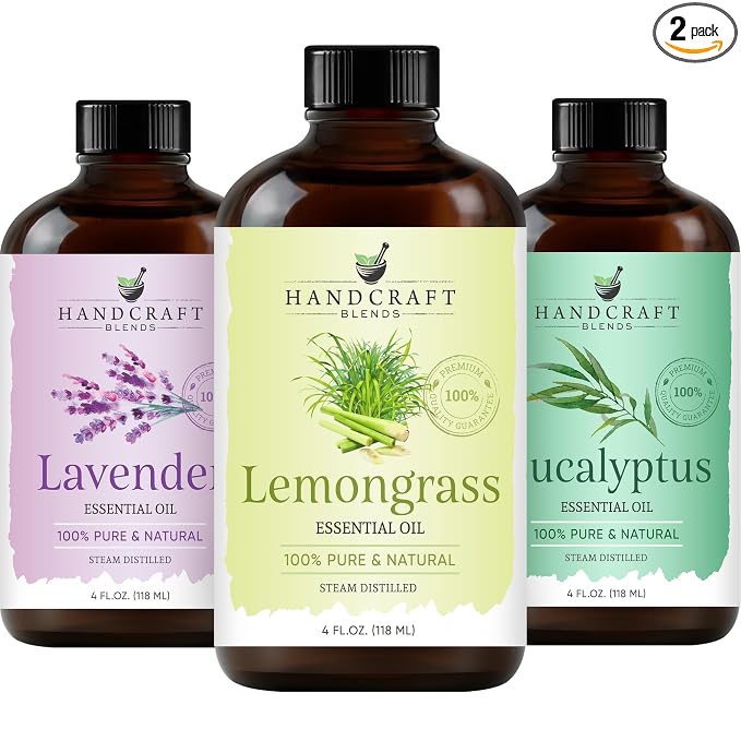 Handcraft Blends Eucalyptus, Lavender, and Lemongrass Essential Oil Set - Huge 4 Fl. Oz, 100% Pure and Natural, Therapeutic Grade With Premium Glass Dropper