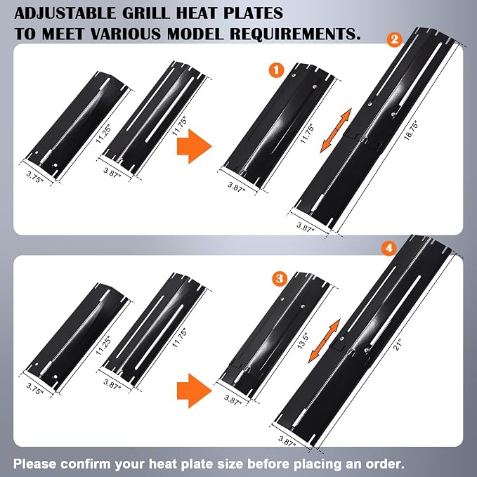 Adjustable Universal Grill Heat Plates, Heat Shields, Heat Tents, Burner Covers Guard, Heat Deflector, Heat Diffuser, Flame Tamer for Nexgrill, Dyna Glo, Charbroil, Brinkmann Grill Replacement Parts.