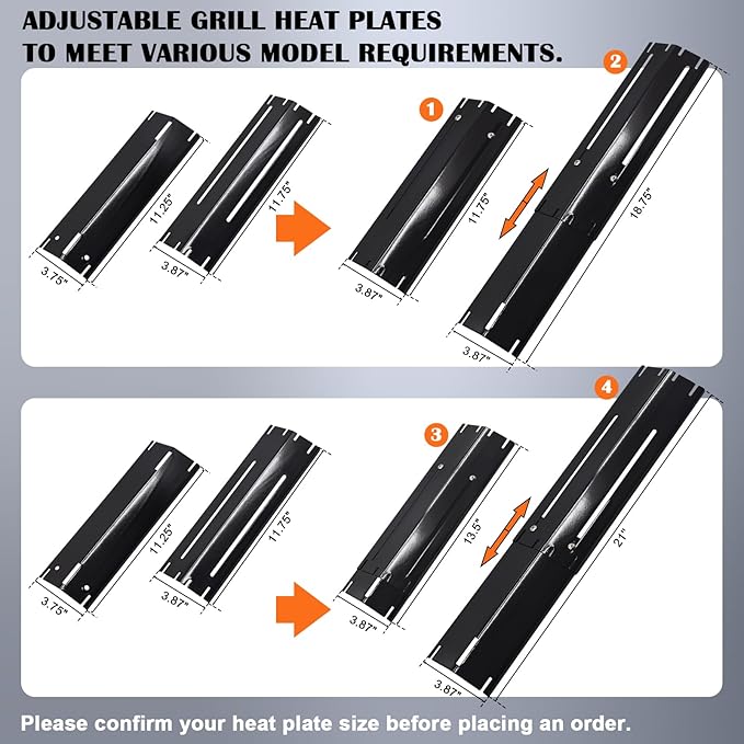 Adjustable Grill Heat Plates For Nexgrill, Dyna Glo, Charbroil, Brinkmann Grill Replacement Parts, Universal Heat Shield, Heat Tent, Burner Covers Guard, Heat Deflector, Heat Diffuser, Flame Tamer.