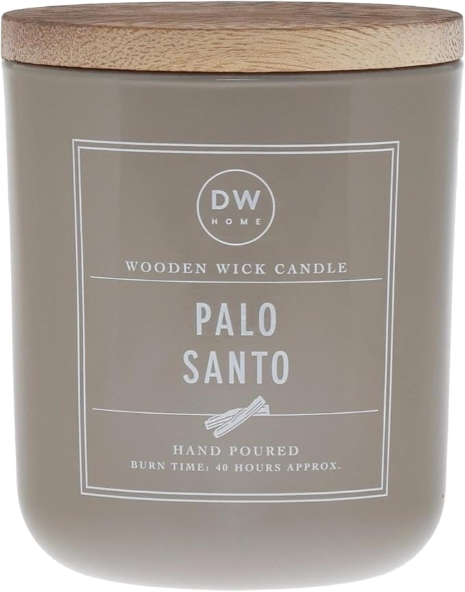 DW Home Palo Santo Wooden Wick Candle – Warm Wood & Sage Fragrance with Ambered Woods, Juniper & Spiced Pepper, Crackling Wood Wick Jar Candle, Long Burning Home Fragrance
