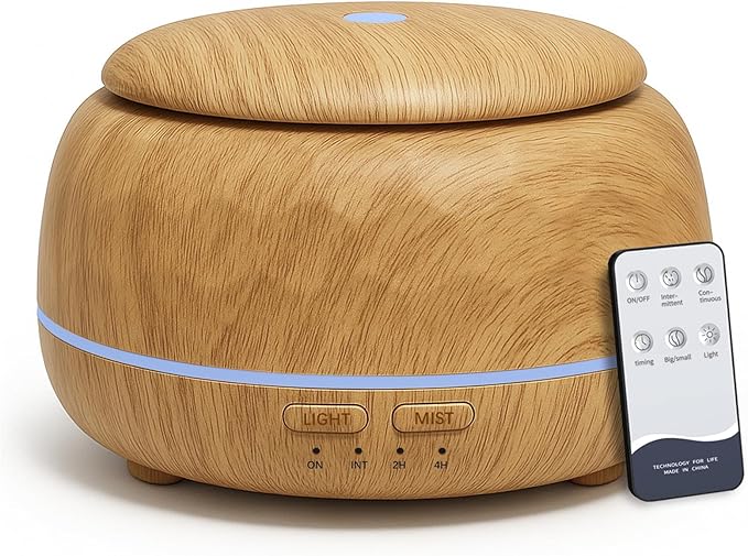 SPLITSKY 300ML Essential Oil Diffusers for Home,Ultrasonic Aromatherapy Diffuser with Remote,7 Color LED Lights,4 Timers,8 Hours Quiet Operation,Auto-Off,for Bedroom, Home,Office(Light Wood)