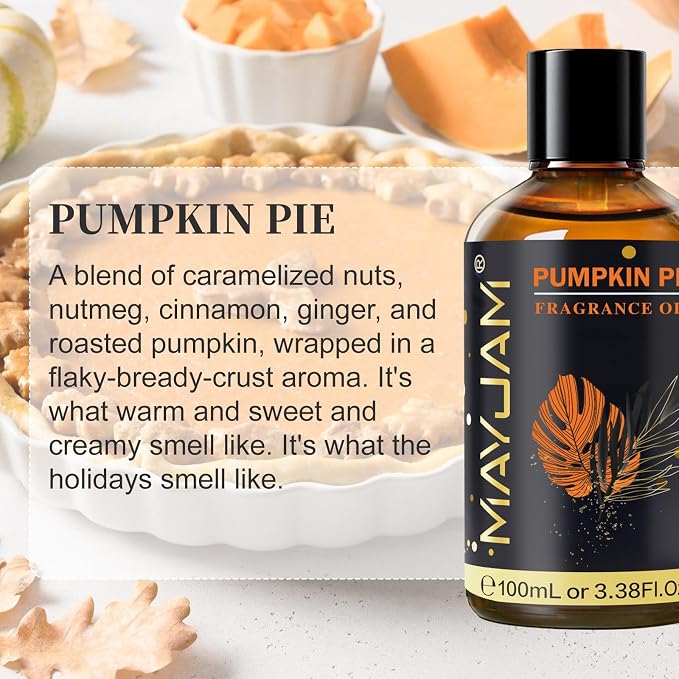 Pumpkin Pie Fragrance Oil Essential Oil, MAYJAM 3.38FL.OZ Pumpkin Pie Oil for Diffusers for Home, Long Lasting Scented Oils for Soap Candle Making - 100ML