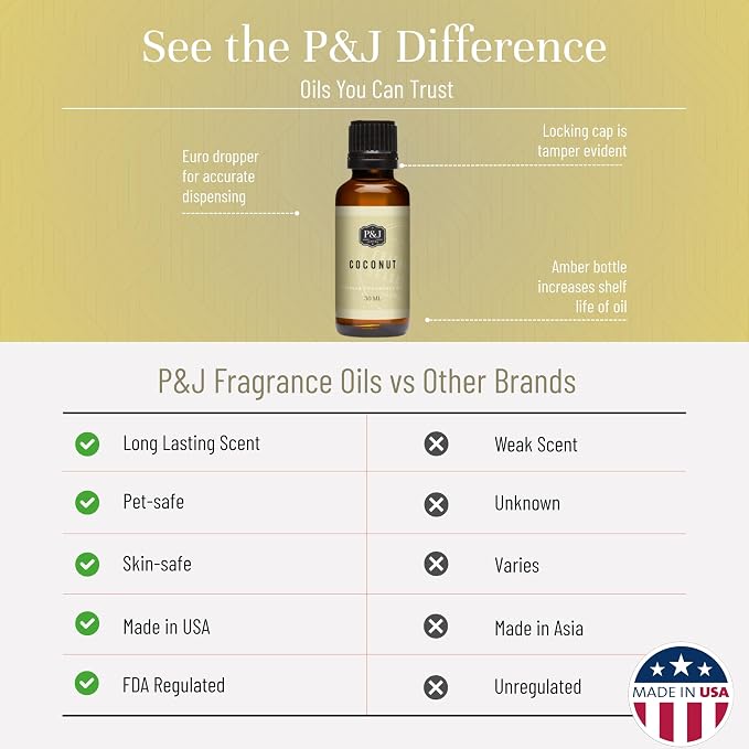 P&J Trading - Coconut Scented Oil 30ml - Fragrance Oil for Candle Making, Soap Making, Diffuser Oil