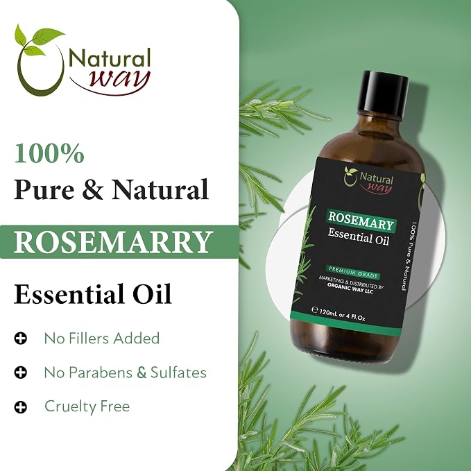 Rosemary Essential Oil | Pure Aromatherapy Oil for Diffusers, Hair Growth, Skin, Scalp Care, Massage | Refreshing Hair Oil for Women & Men | Natural Essential Oil for Diffuser | 4 Fl Oz (120 mL)