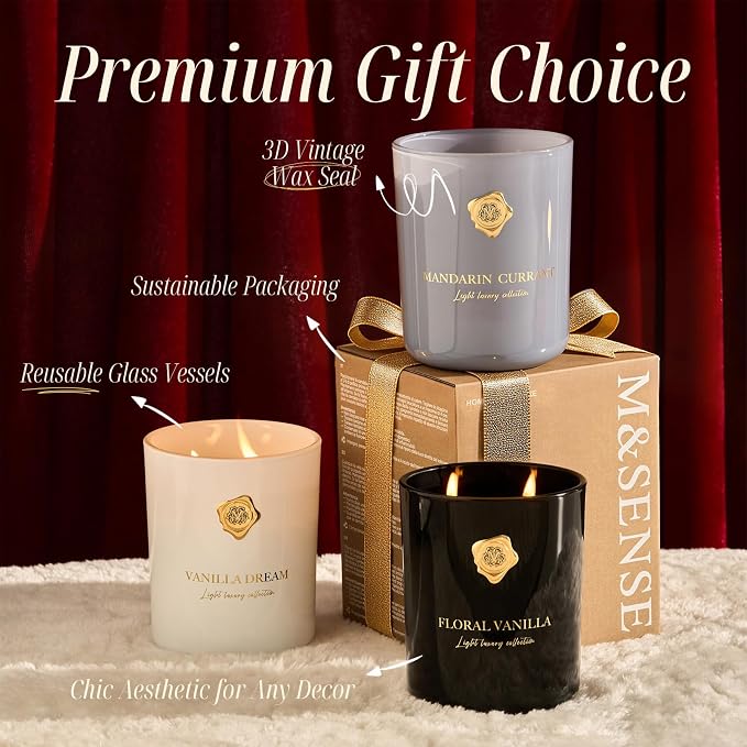 M&SENSE Vanilla & Dream Scented Candle | 90-Hour Burn,16.6 oz | Long-Lasting for Mood Healing and Gifting | Natural Non-Toxic Soy Wax | for Bathroom, Kitchen, Office